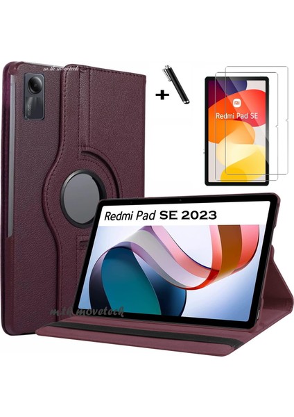 Xiaomi Redmi Pad Se 11 Inç Tablet Kılıf 360 Döner Pu Deri Standlı Kapak Ekran Koruyucu ve Kalem 3'lü Set