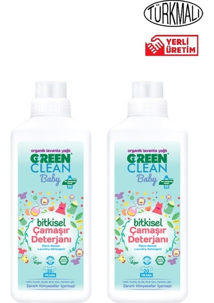 Green Clean Bitkisel Çamaşır Deterjanı Green Clean Baby 2X1000 ml Lavanta Yağlı