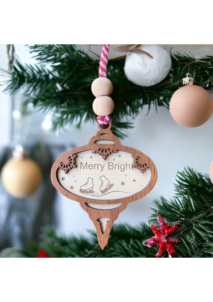 Iskandinav Tarzı Otantik Merry Bright ve Buz Pateni Ayakkabısı Desenli Yılbaşı Ağacı Süsü, Özel Dekorasyon