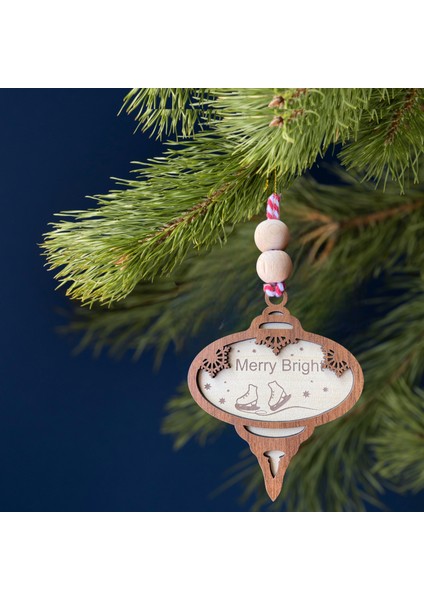 Iskandinav Tarzı Otantik Merry Bright ve Buz Pateni Ayakkabısı Desenli Yılbaşı Ağacı Süsü, Özel Dekorasyon modelleri