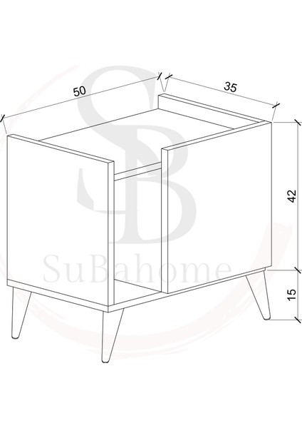 Subahome 50 cm Mdf Modern Ayaklı Beyaz Komodin Çok Amaçlı Dolap Yan Sehpa Plak Dolabı Koltuk Yanı Sehpa