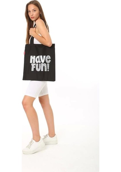 Siyah Bez Çanta Have Fun Baskılı