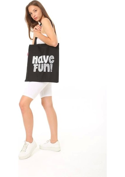 Siyah Bez Çanta Have Fun Baskılı