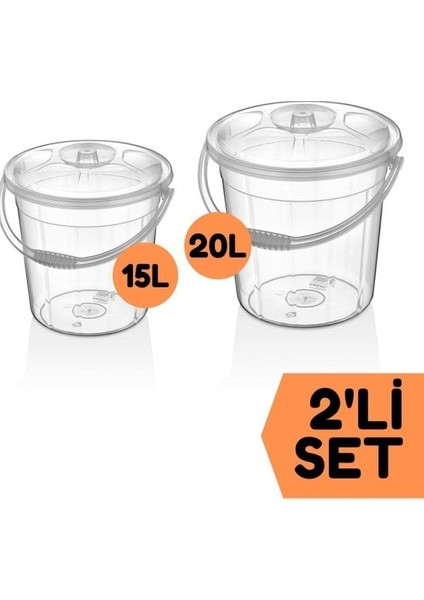 Şeffaf Su Kovası / Temizlik Kovası Ikili Set 15/20 Lt