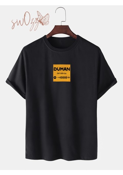 Duman Baskılı Siyah Oversize Tshirt