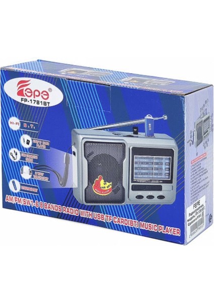 Fm Radyolu Bluetoothlu Şarjlı Cep Radyosu + El Feneri FP-1781BT