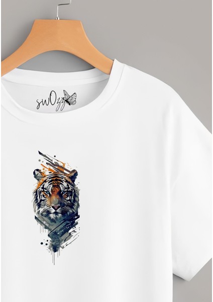 Kaplan Baskılı Yüksek Kaliteli Beyaz Tshirt