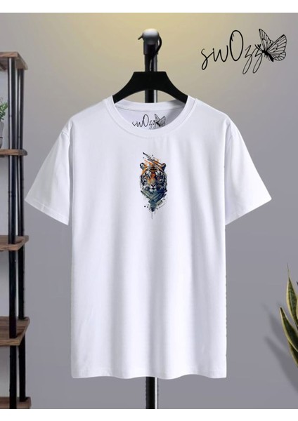 Kaplan Baskılı Yüksek Kaliteli Beyaz Tshirt