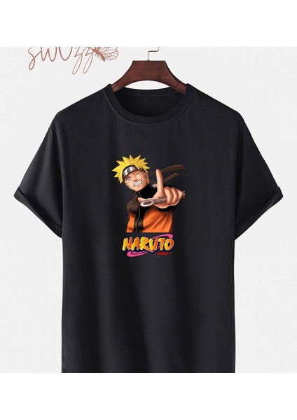 Anime Naruto Baskılı Oversize Bol Kalıp Siyah Tshirt