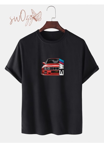 E30 M3 Baskılı Siyah Oversize Tshirt