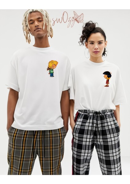 Cedric ve Chen Baskılı Beyaz Sevgili Tişört Kombini Çift Tshirt 2 Adet