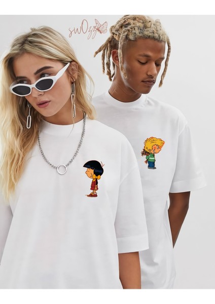 Cedric ve Chen Baskılı Beyaz Sevgili Tişört Kombini Çift Tshirt 2 Adet