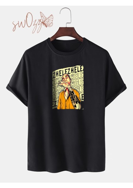 Ezhel Karikatür Baskılı Oversize Siyah Tshirt