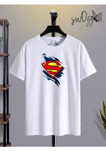 Super Man Yüksek Kaliteli Beyaz Tshirt