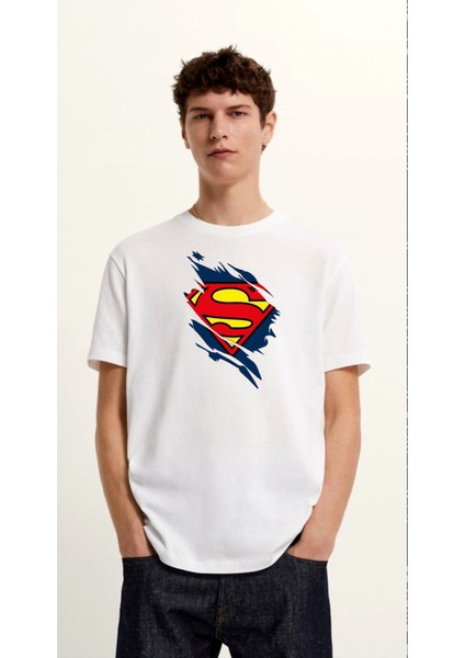 Super Man Yüksek Kaliteli Beyaz Tshirt