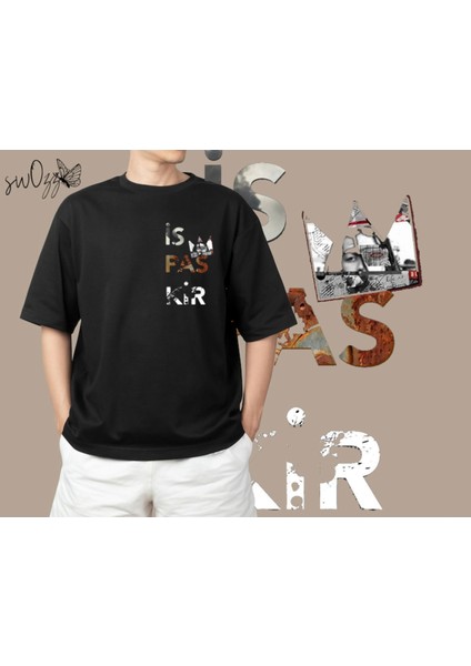 Ezhel Is Pas Kir Baskılı Oversize Siyah Tshirt