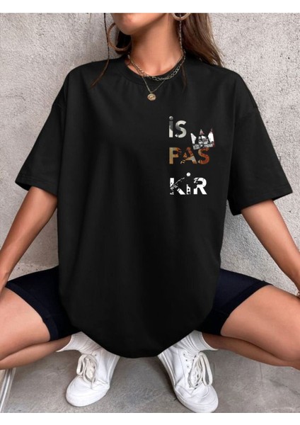 Ezhel Is Pas Kir Baskılı Oversize Siyah Tshirt