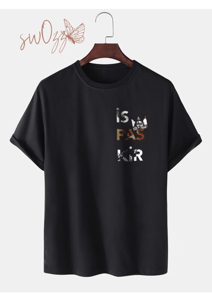 Ezhel Is Pas Kir Baskılı Oversize Siyah Tshirt