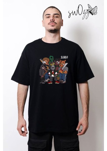 Uzi El Chavo Ön ve Sırt Baskılı Siyah Tshirt