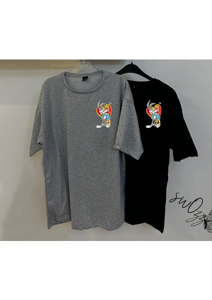 Bugs Bunny Aşk 2 Adet Gri ve Siyah Tshirt Sevgili Kombini