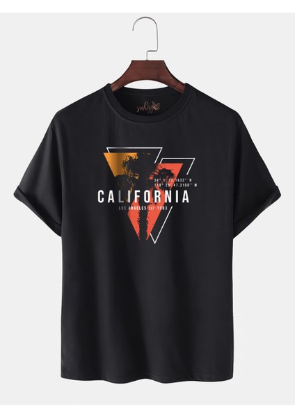 Calıfornıa Los Angeles Baskılı Oversize Bol Kalıp Siyah Tshirt