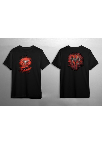 Spiderman Baskılı Oversize Bol Kalıp Siyah Tshirt