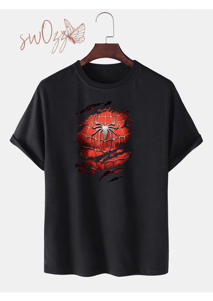Spiderman Baskılı Oversize Bol Kalıp Siyah Tshirt fiyatları