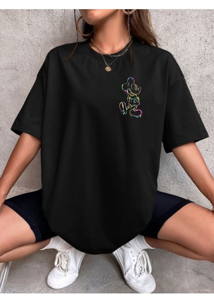 Mickey Mouse Minimal Tasarımlı Oversize Tshirt