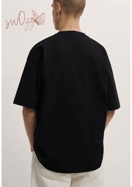 Motive Minimal Tasarımlı Yüksek Kaliteli Siyah Penye Tshirt
