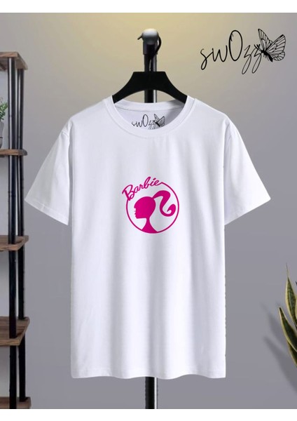 Barbie Özel Tasarımlı Rahat Kalıp Beyaz Penye Tshirt