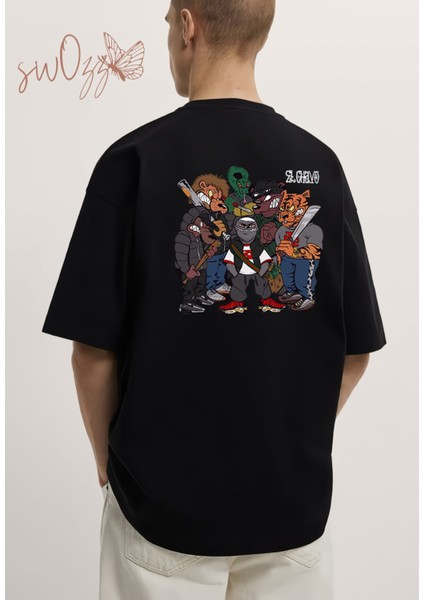 Uzi El Chavo Ön ve Sırt Baskılı Siyah Tshirt