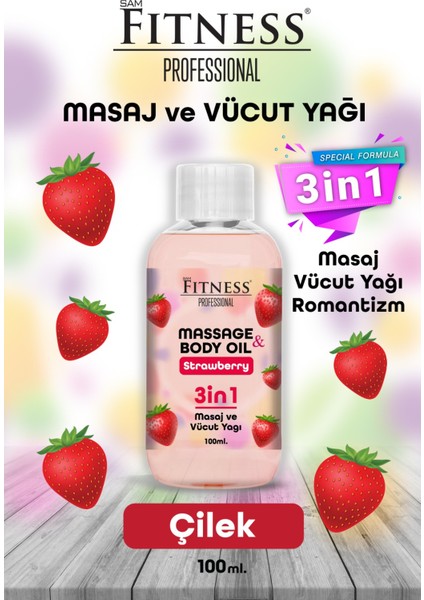 Fitness Professional Masaj ve Vücut Yağı Aromaterapi Rahatlatıcı Çiftlere Özel Çilek Özlü 100 ml