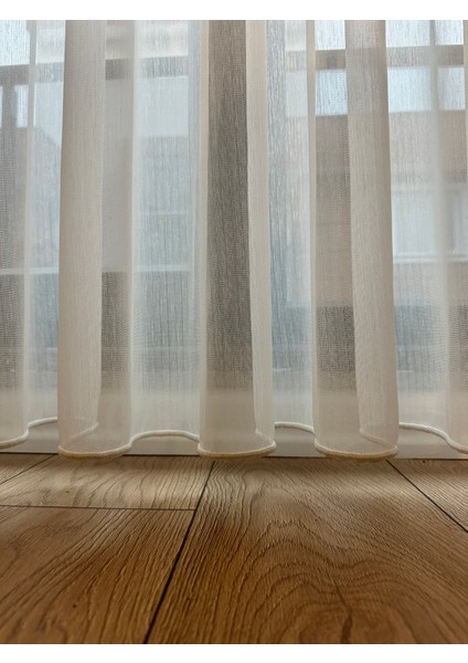 Bambu Tül Perde Ekru Ütü Istemez Kırışmaz 1/3 Sık Pile