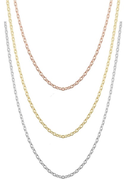 Renk Seçenekli Gold Rose Silver 925 Ayar Gümüş Ince Forse Zincir 45 cm Uzunluk