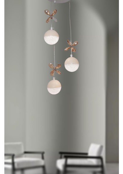 TT033-3-BY Tt Aydınlatma Kelebek Toplu Model Mat Beyaz 3 Lü 3 Renk Modüllü Ledli Avize