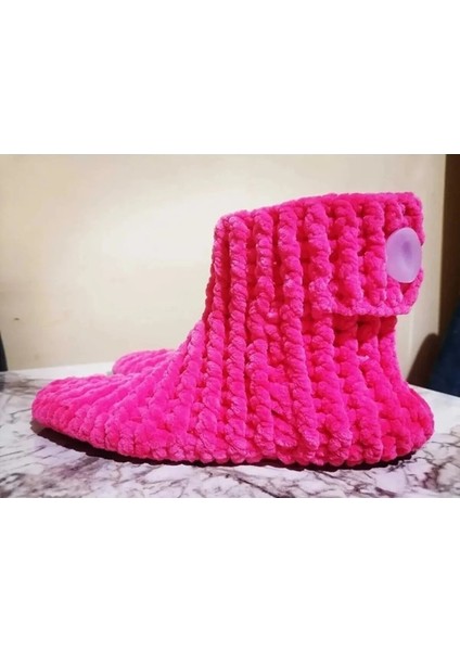 E Lörgüsü Kadife Ip Pembe Düğme Detaylı Ev Botu Panduf