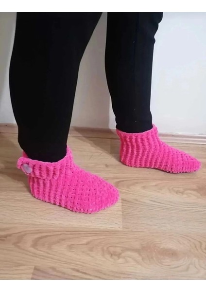 E Lörgüsü Kadife Ip Pembe Düğme Detaylı Ev Botu Panduf