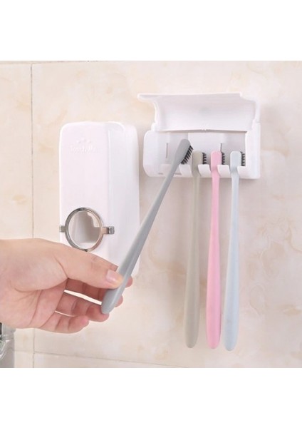 Diş Macunu Sıkacağı 5'li Fırça Tutucu Macun Sıkacağı Banyo 5'li Diş Fırçalığı Fırça