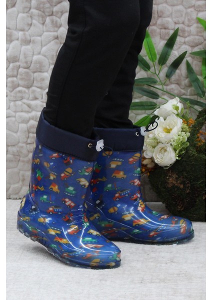 7061 Lacivert Araba Içi Peluşlu Su Geçirmez Erkek Çocuk Kar Yağmur Çizmesi modelleri