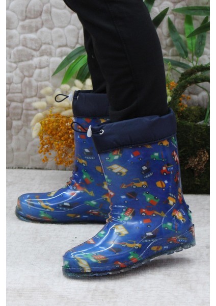 7061 Lacivert Araba Içi Peluşlu Su Geçirmez Erkek Çocuk Kar Yağmur Çizmesi fırsatları