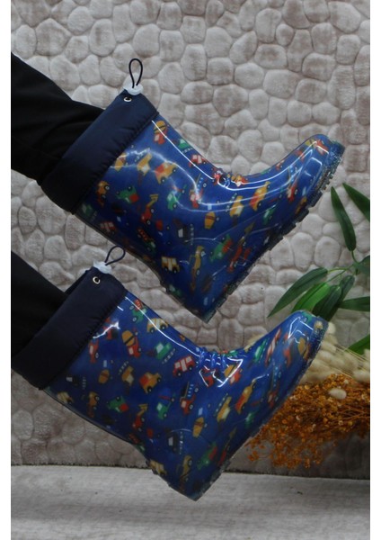 7061 Lacivert Araba Içi Peluşlu Su Geçirmez Erkek Çocuk Kar Yağmur Çizmesi indirimleri