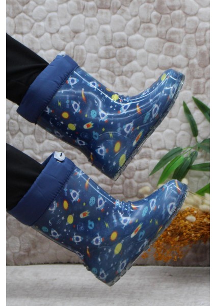 7061 Mavi Füze Içi Peluşlu Su Geçirmez Erkek Çocuk Kar Yağmur Çizmesi indirimleri