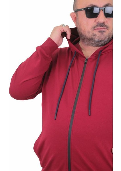 Büyük Beden Basic Mevsimlik Fermuarlı Kapüşonlu Sweat 22751 Bordo fiyatları