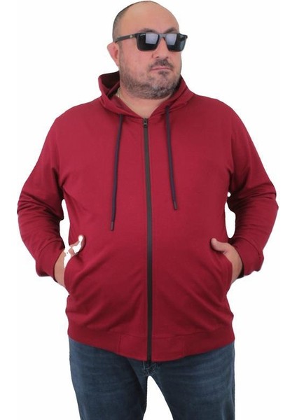Büyük Beden Basic Mevsimlik Fermuarlı Kapüşonlu Sweat 22751 Bordo indirimleri