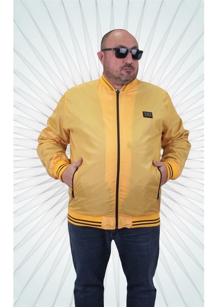 Büyük Beden Basic Pilot Mont Erkekler İçin Hardal Renk 23823 Polyester Kumaş