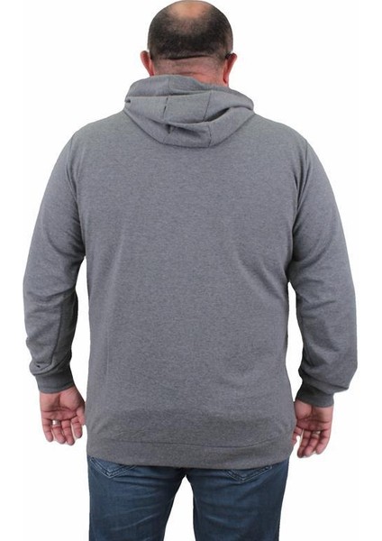 Büyük Beden Basic Mevsimlik Fermuarlı Kapüşonlu Sweat 22751 Grı Melanj fırsatları