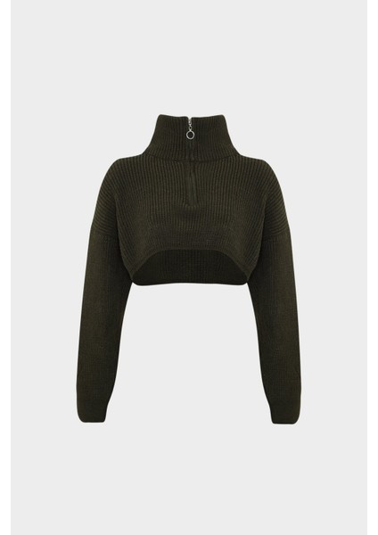 AÇELYAOKCU Premium Crop Dik Yaka Oversize Selanik Triko Kazak