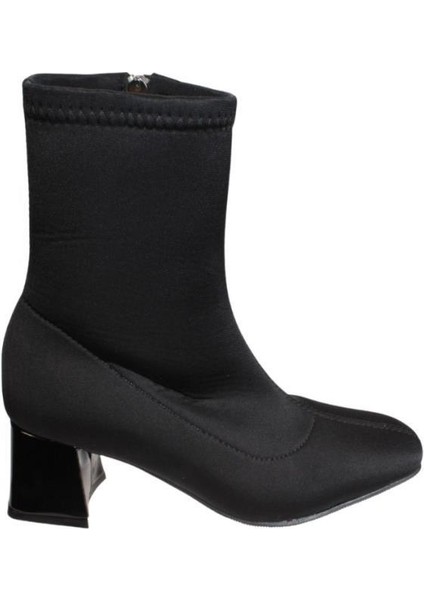 Yazkış Kadın Siyah Streç 5cm Topuklu Bot Bilek Boyu 18CM