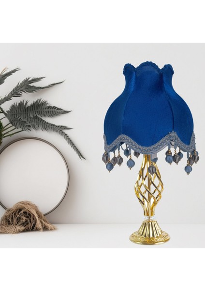 Saks Mavi Kadife Kaplı Vintage Abajur Gold Kaplama Metal Ayak 30X50CM AB0765