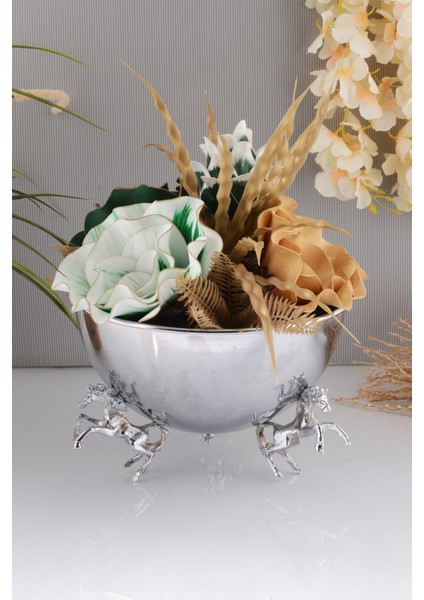 Atlı Gümüş Renk At Dekorlu Metal Aranjman, Yapay Çiçek Vazosu - Çiçeksiz fiyatları